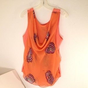 Mixit Woman's Blouse Top Sheer Peach Sleeveless Fancy Back Size M
